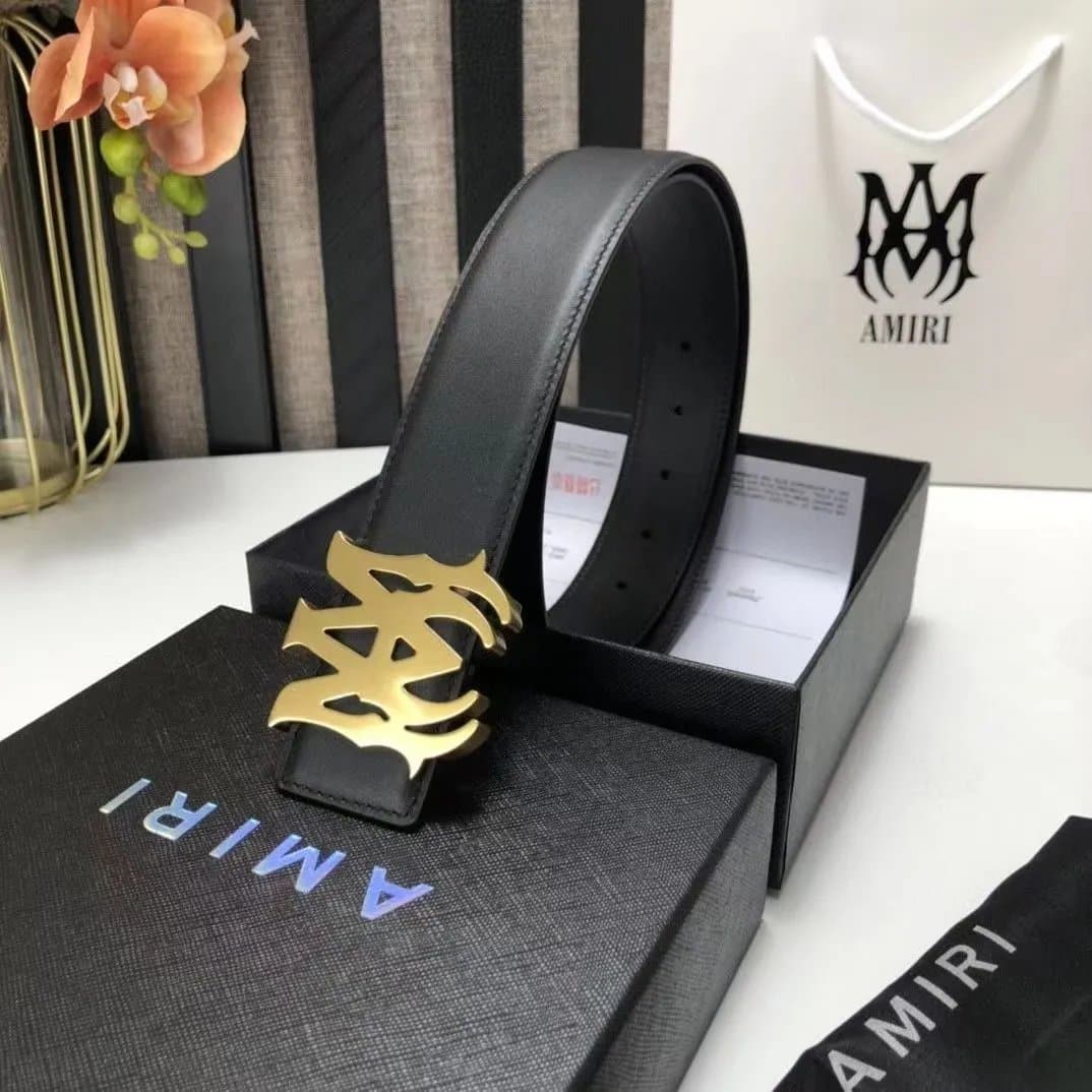 Amiri Logo Buckle Belt Gold Logo