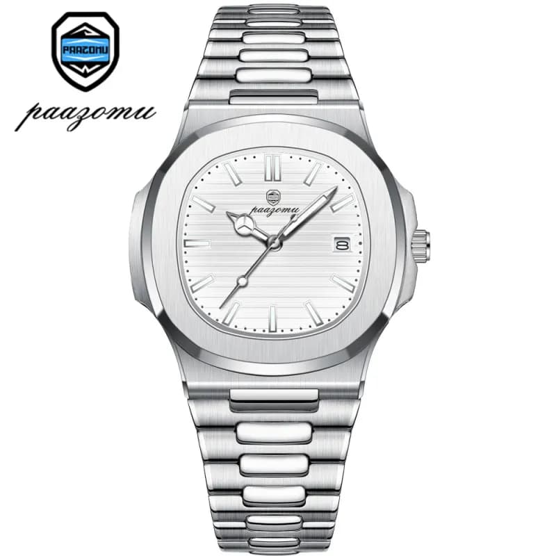 Octagonal Stainless Steel Watch Brushed Silver Dial
