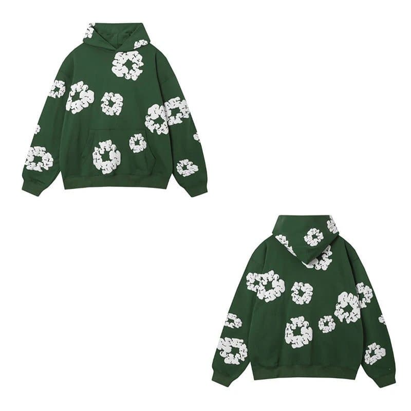 Fear of God Essentials Hoodie Cloud Print — 墨绿色卫衣（白色花环）