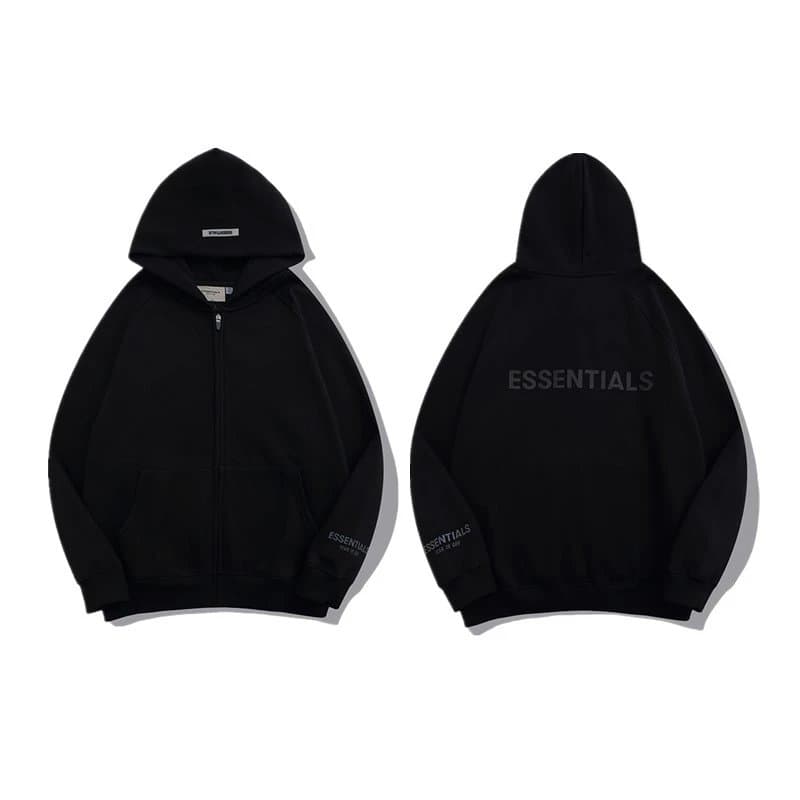 Fear of God Essentials Zip-Up Hoodie Essentials Logo — 3888黑色（硅胶字母）