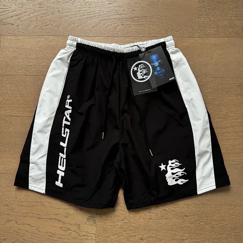Sp5der Flame Print Shorts White Flame Graphic — 751 黑色