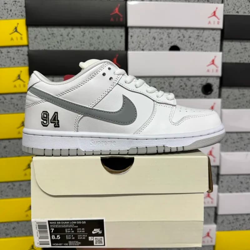 Nike × Supreme SB Dunk Low OG White Grey