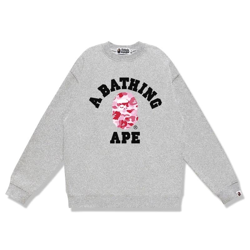 BAPE Crewneck Sweatshirt A Bathing Ape Logo — W169灰粉色