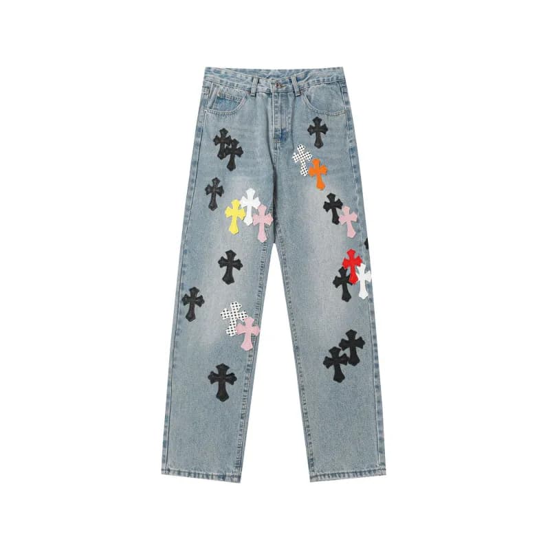 Chrome Hearts Cross Patch Jeans Multi-Cross Embroidered