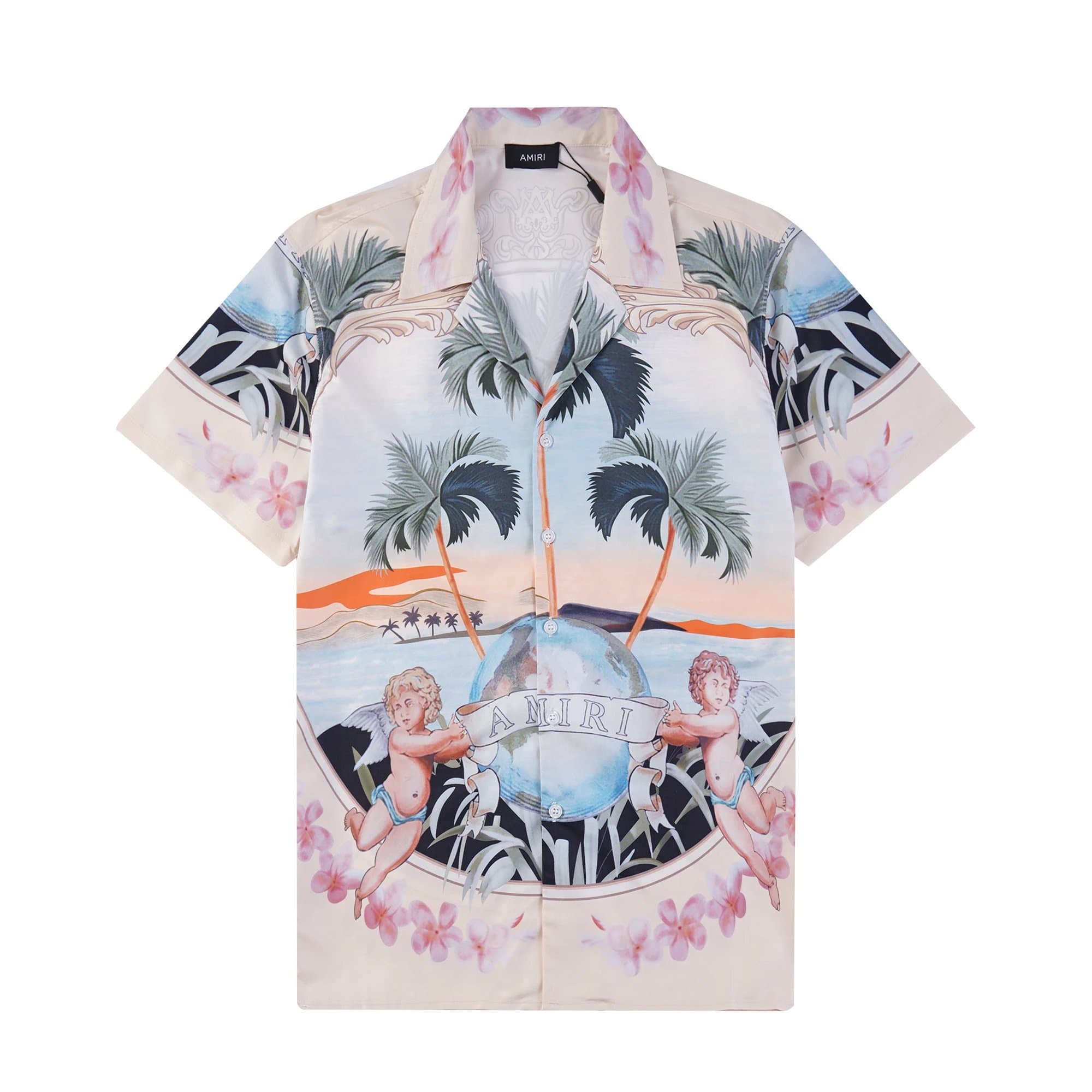 Amiri Hawaiian Shirt Angels & Palm Trees Print