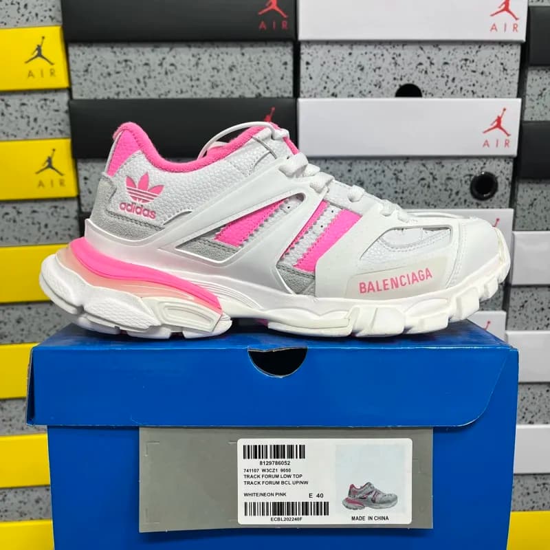 Balenciaga × Adidas Track Forum Low Top White Neon Pink