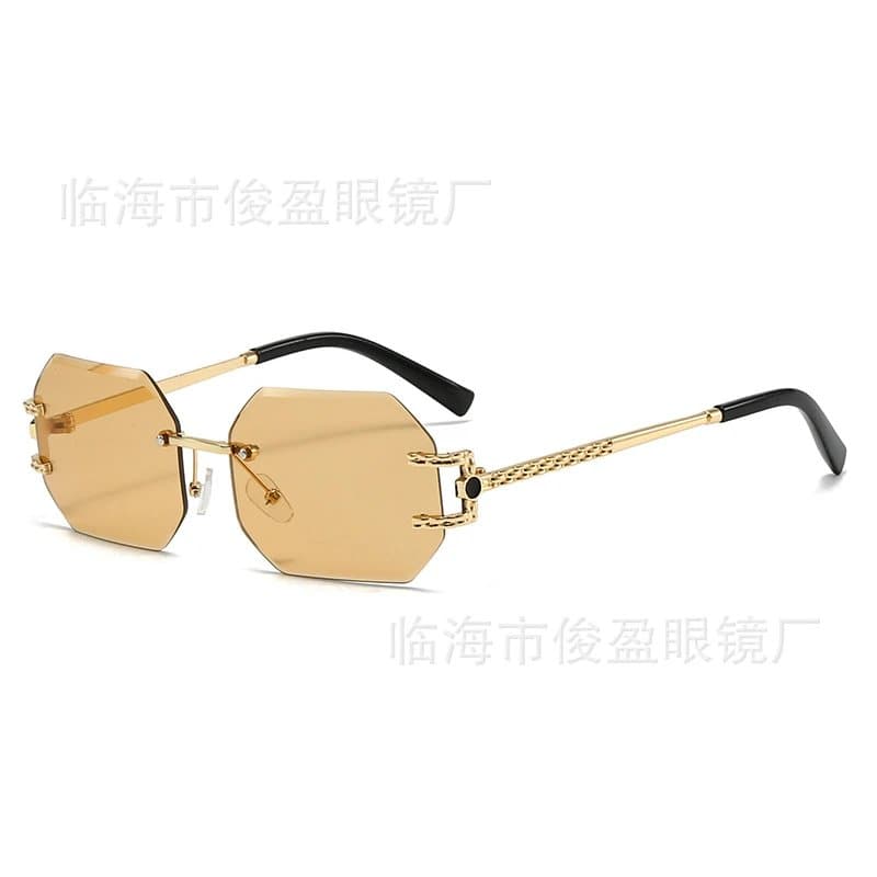 Chrome Hearts Rimless Octagonal Sunglasses Gold Chain Temples