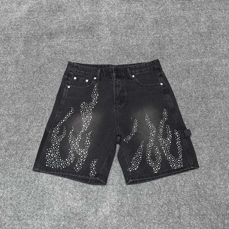 Denim Shorts Flame Embellished