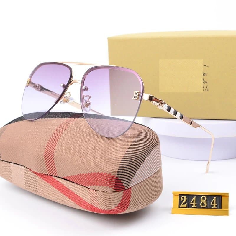 Burberry Aviator Sunglasses Checkered Temple — 金框渐变片