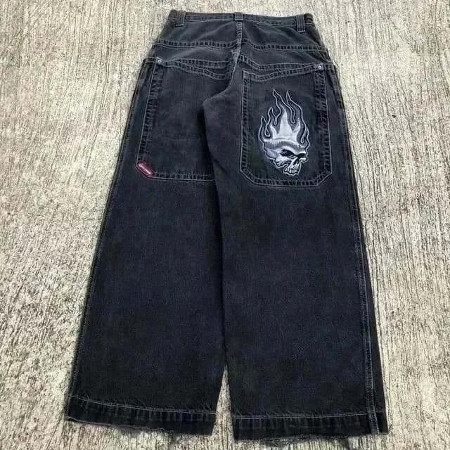 BAPE Wide Leg Jeans Flame Skull Patch