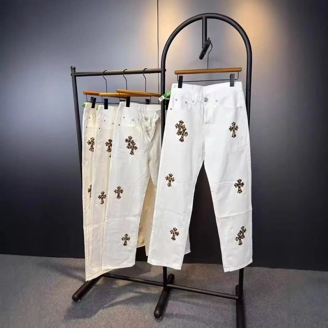 Chrome Hearts Cross Patch Jeans Leopard Cross Embroidery