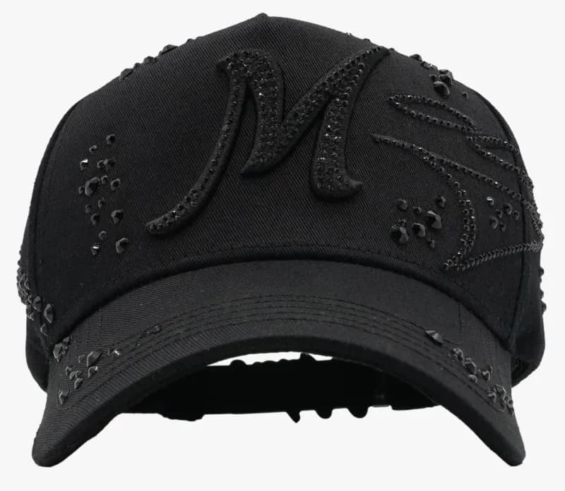 Balenciaga Crystal-Embellished Cap Black Crystal M Logo