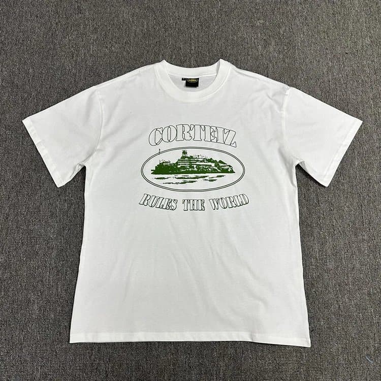 Logo Tee Corteiz Script — White print green