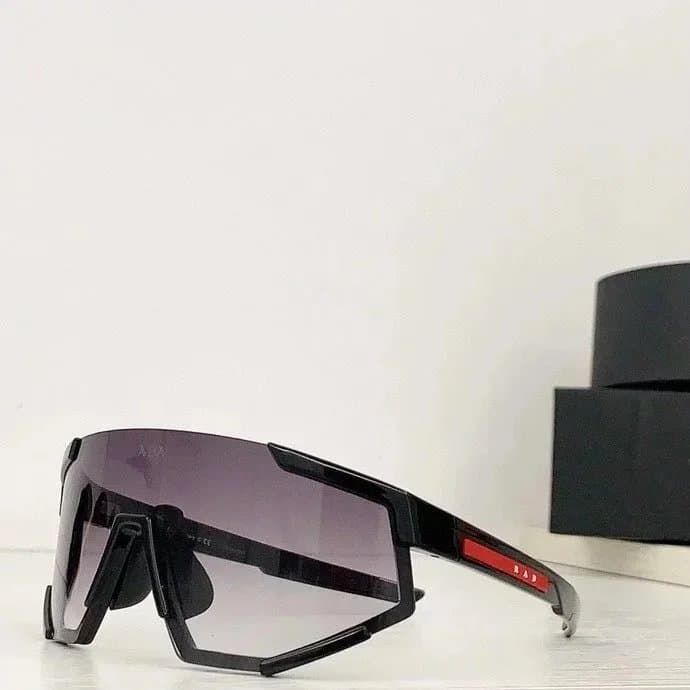 Prada Sport Shield Sunglasses Black Frame with Red Logo