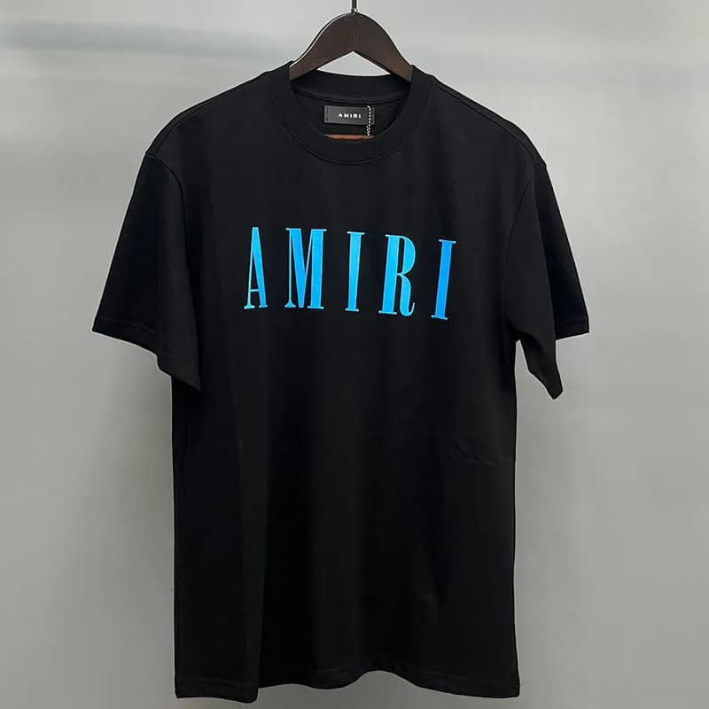 Amiri Graphic Tee Sequined Logo — Black Blue Big Letters