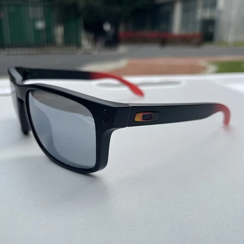 Oakley Square Wire Clear Frame Blue Mirror Lens — 黑框红脚尾银片