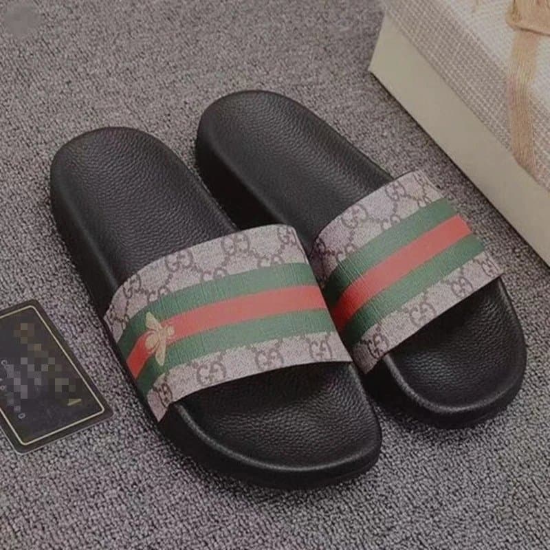Gucci Slide Sandal GG Embossed — 蚊子红绿条纹