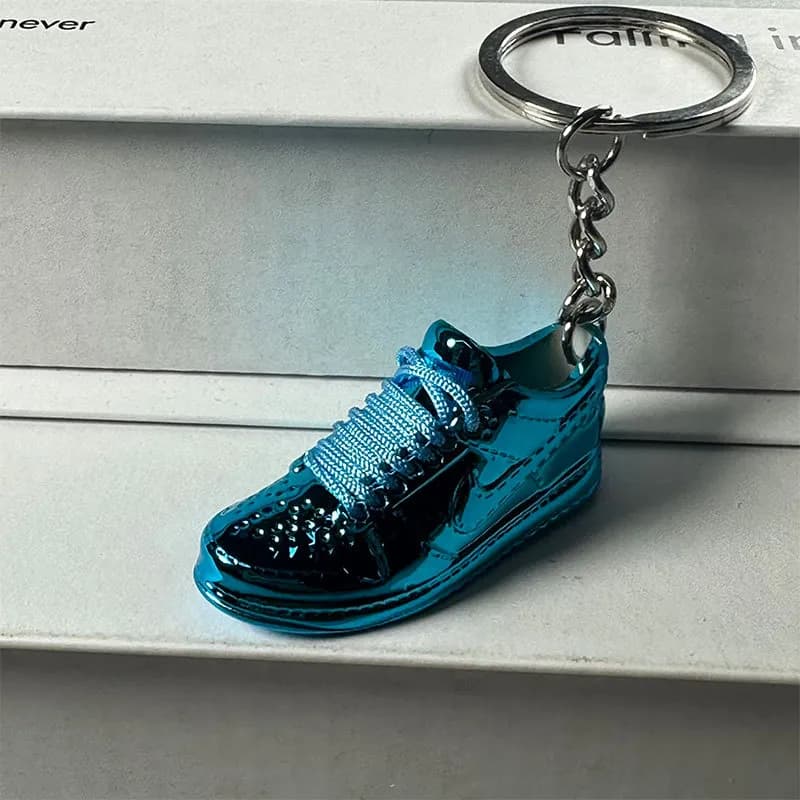 Sneaker Keychain Metallic Blue with Black Toe