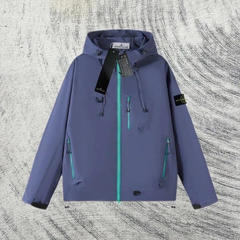 Stone Island Hooded Soft Shell Jacket Teal Zip Detail