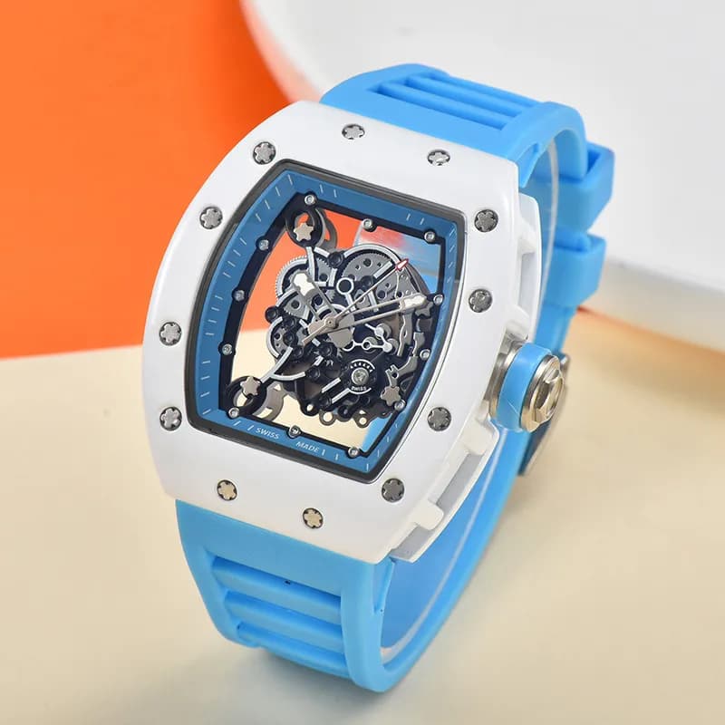 Richard Mille RM 011 White Case with Blue Rubber Strap