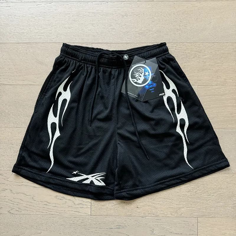 Hellstar Graphic Sweat Shorts Flame Logo — 766黑色-网眼