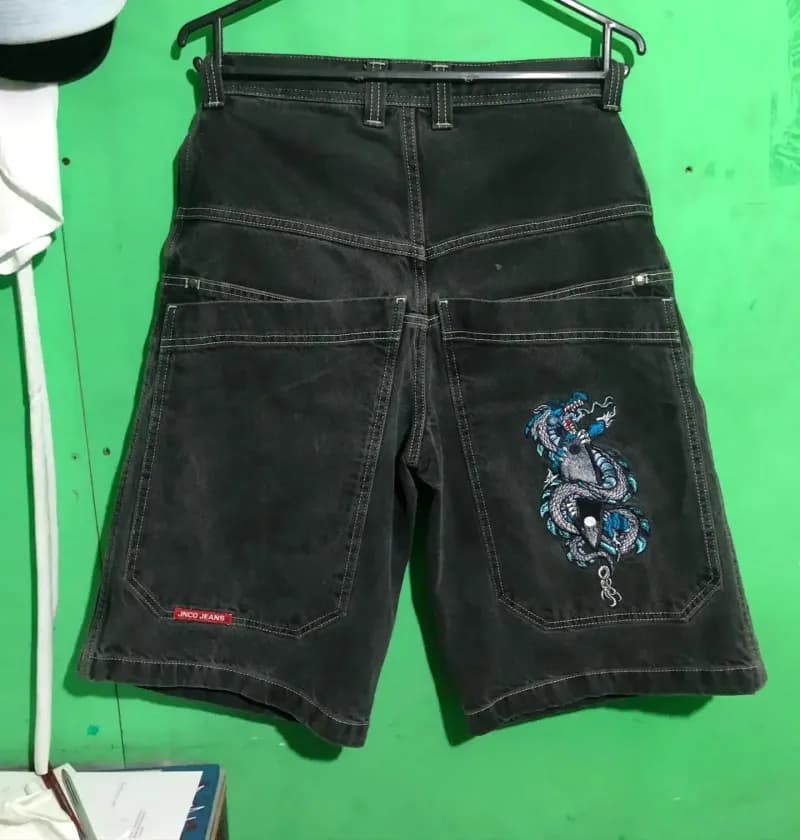Kenzo Embroidered Denim Shorts Dragon Embroidery