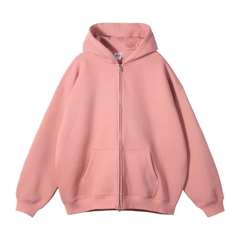 Zip-Up Hoodie Solid Pink