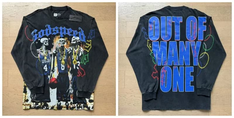 Godspeed Long Sleeve Tee Skeleton Baseball Graphic — 1106洗水黑