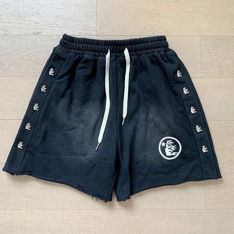 Hellstar Track Shorts Flame Logo — 713 洗水黑