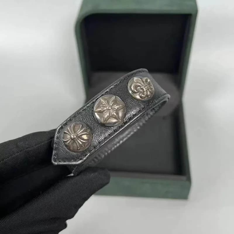 Chrome Hearts Leather Bracelet Triple Stud