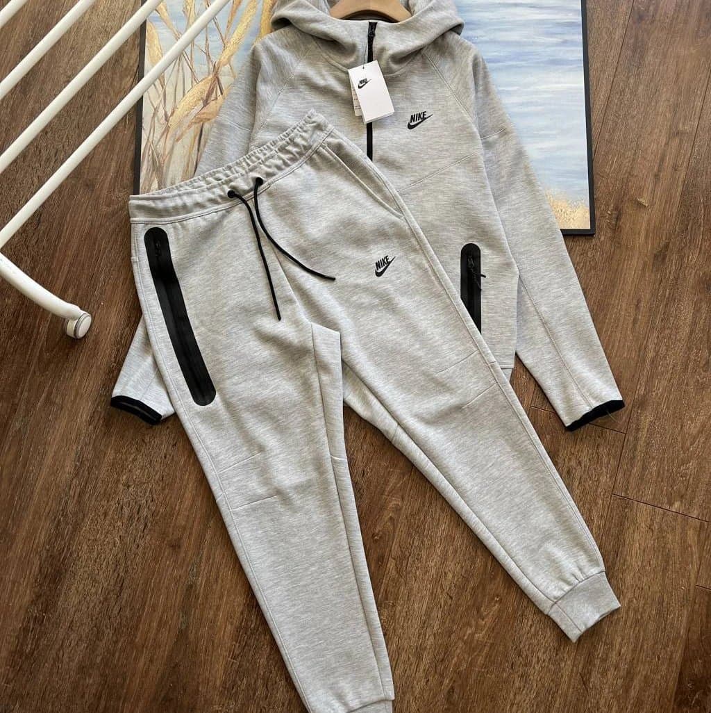 Nike Tech Fleece Hoodie and Joggers Heather Grey with Black Accents