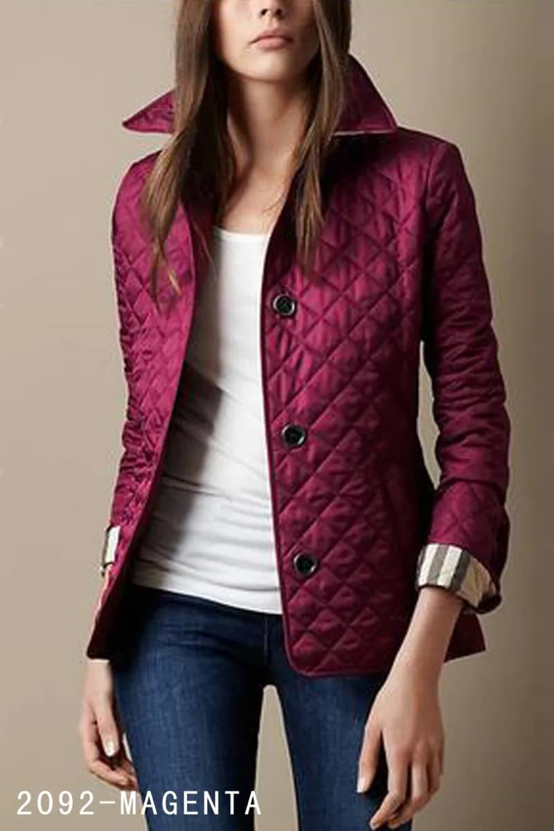 Burberry Quilted Jacket Check Cuff — Purple