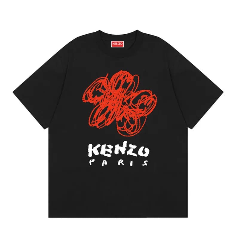 Kenzo Graphic T-Shirt Scribble Flower — K86黑色