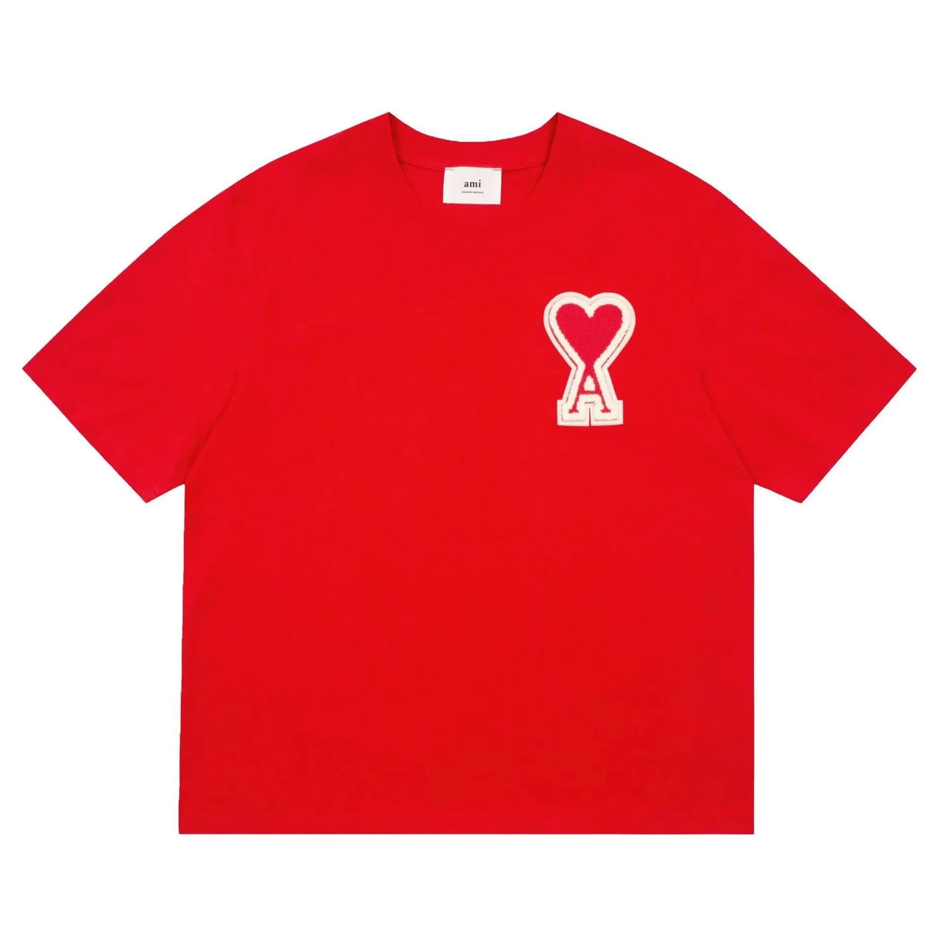 AMI Paris Logo T-Shirt Heart A Patch — 大红色