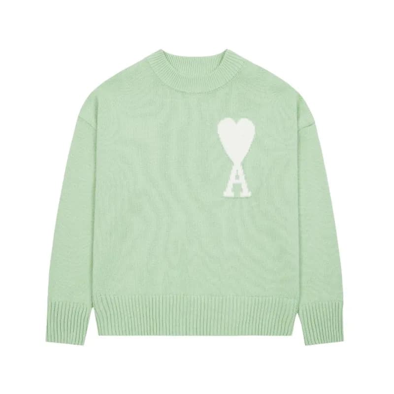 AMI Paris Knit Sweater Heart Logo — 浅绿1