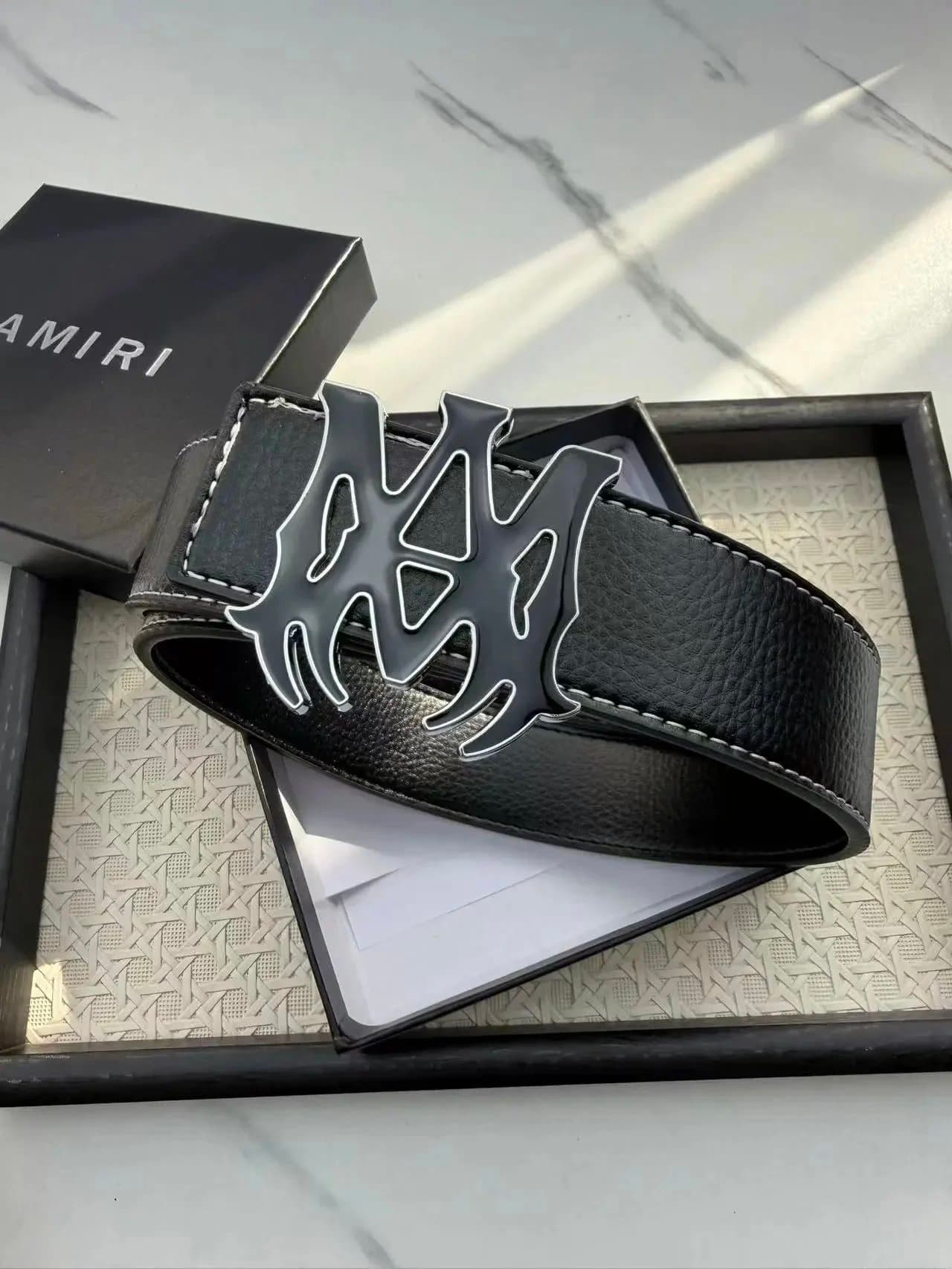 Amiri Logo Belt Black with Silver Outline