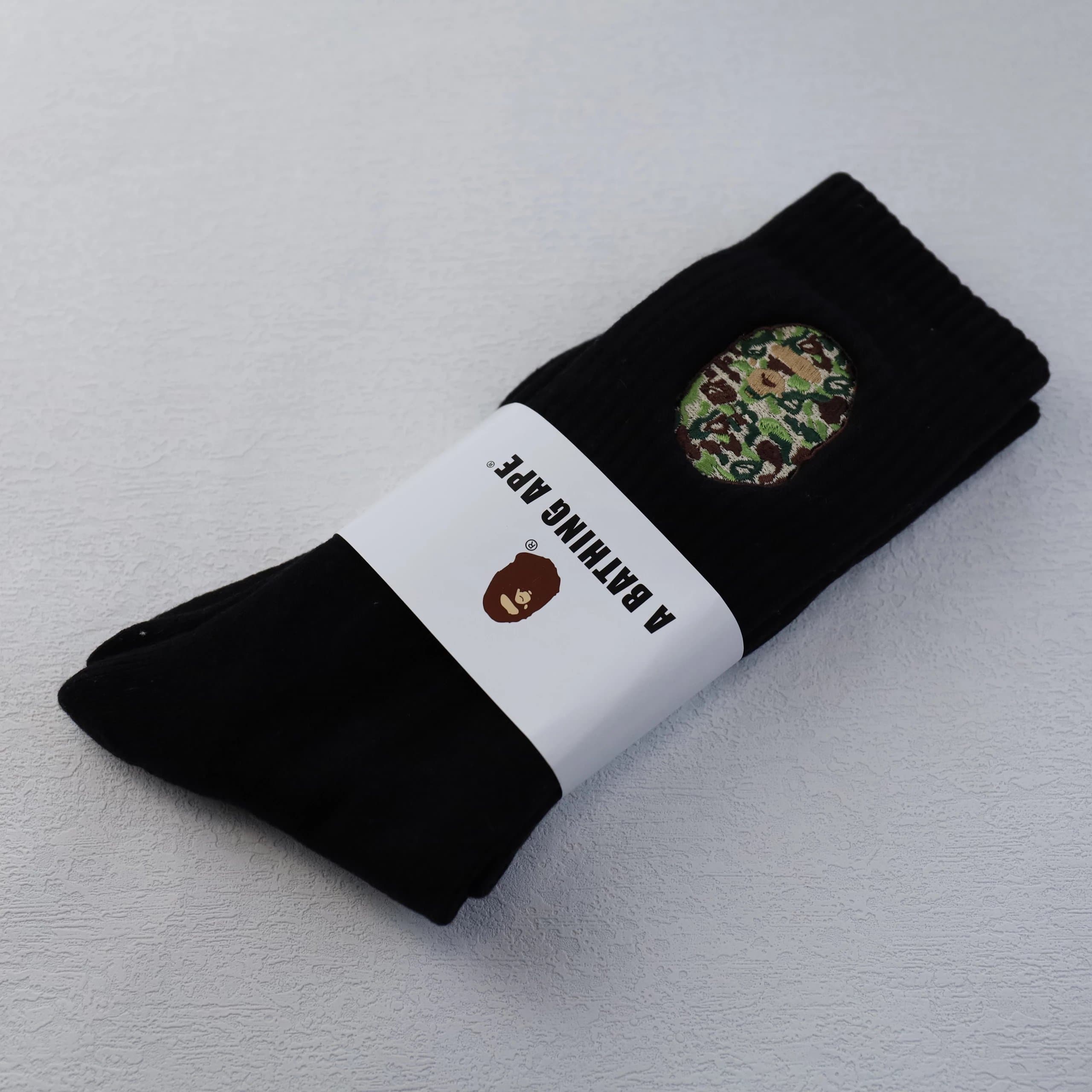 BAPE Crew Sock Embroidered Ape Head — 高帮 黑绿