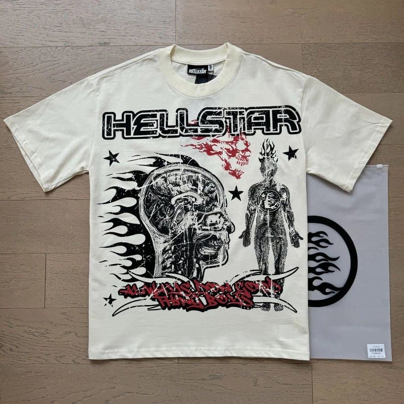 Hellstar Graphic Tee Abstract Skull Print — 582#杏色