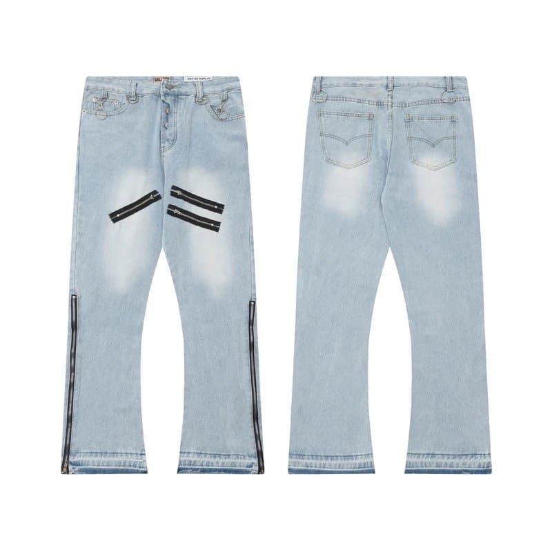 Gallery Dept. Distressed Flare Jeans Paint Splatter & Patchwork — G169浅蓝