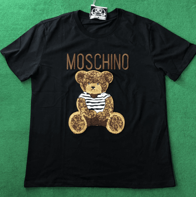 Moschino Teddy Bear Graphic Tee Brown Bear with Striped Shirt