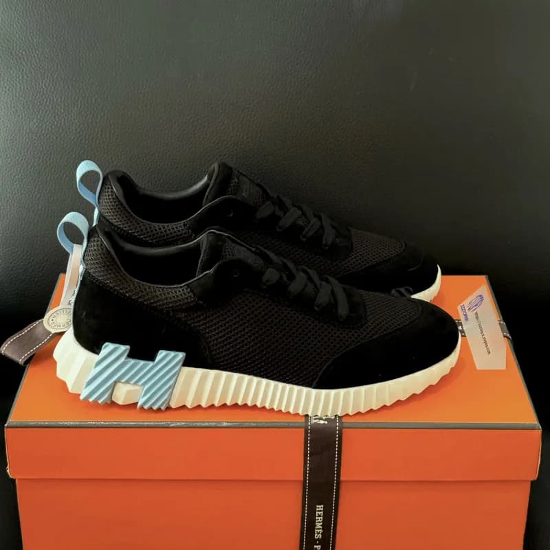 Hermès H-Stripes Sneaker Black Mesh and Suede with Blue H Logo