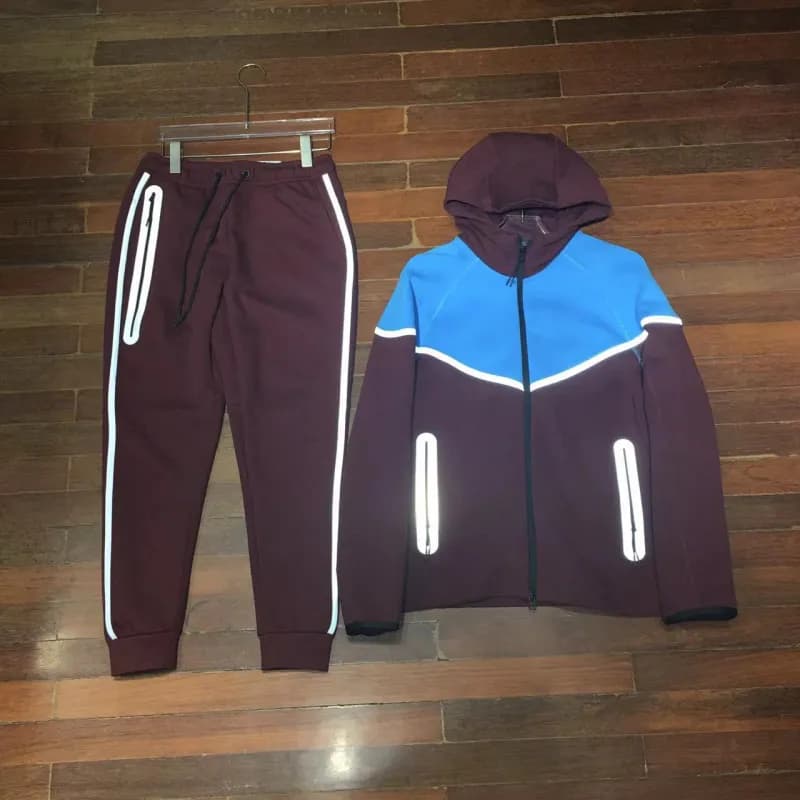 Nike Tech Fleece Hoodie and Joggers Reflective Stripe — Blue and purple