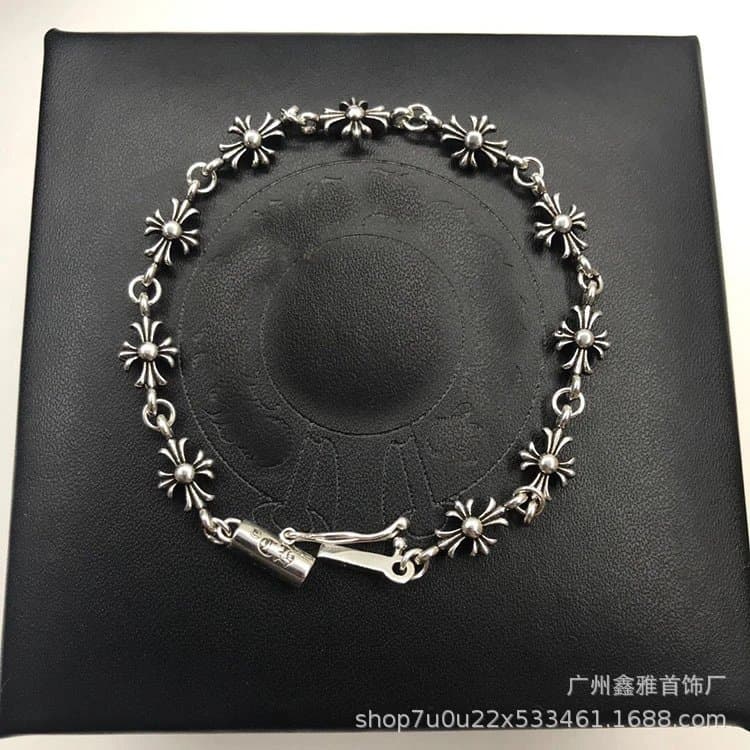 Chrome Hearts Cross Link Bracelet Ruby Accented — 复古无钻手链18cm