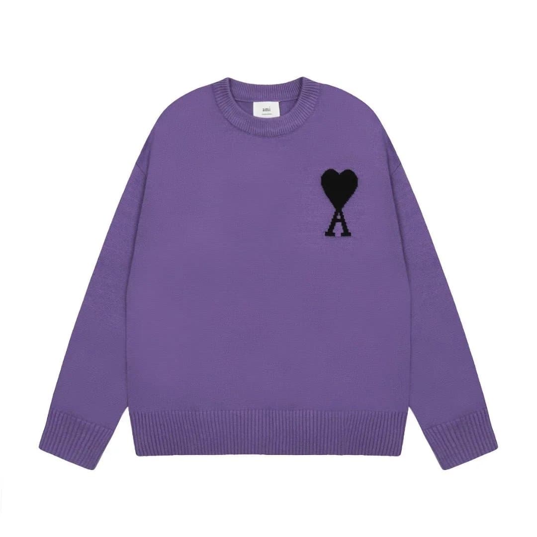 AMI Paris Crewneck Sweater Heart Logo — 紫色