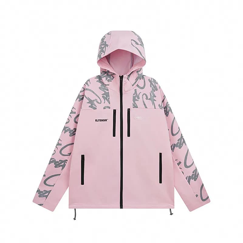 Hooded Windbreaker Graffiti Print