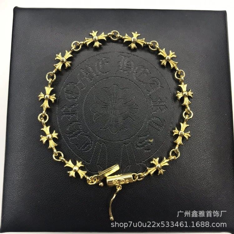 Chrome Hearts Cross Link Bracelet Ruby Accented — 金色无钻手链18cm