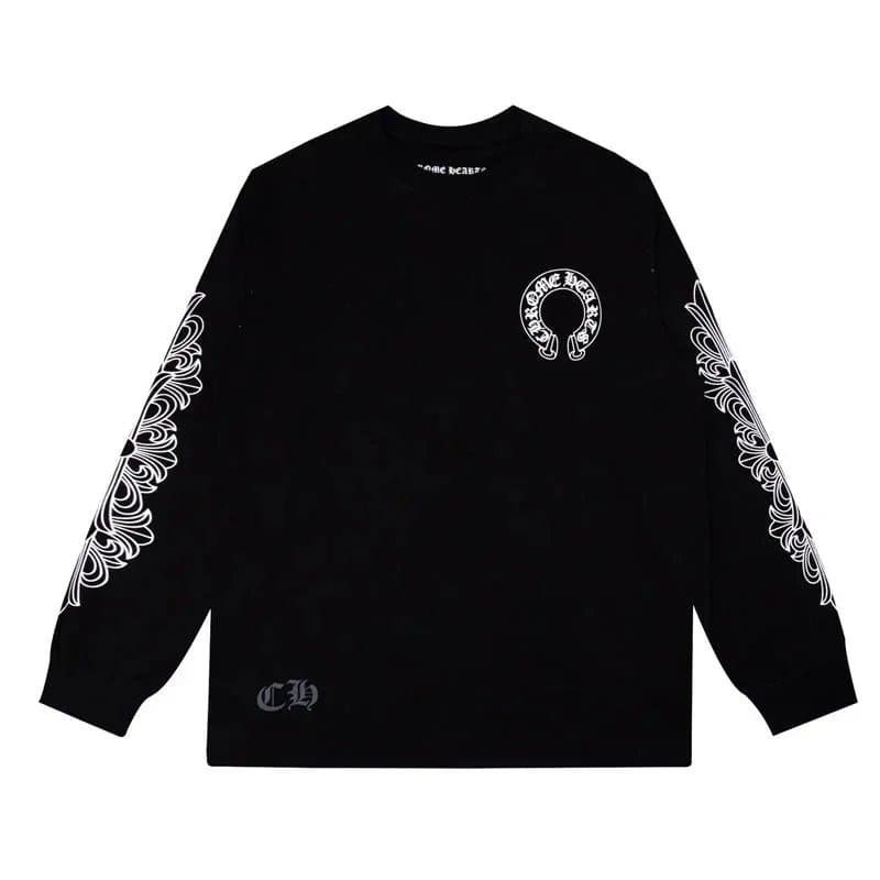 Chrome Hearts Long Sleeve Tee Cross & Floral Sleeve