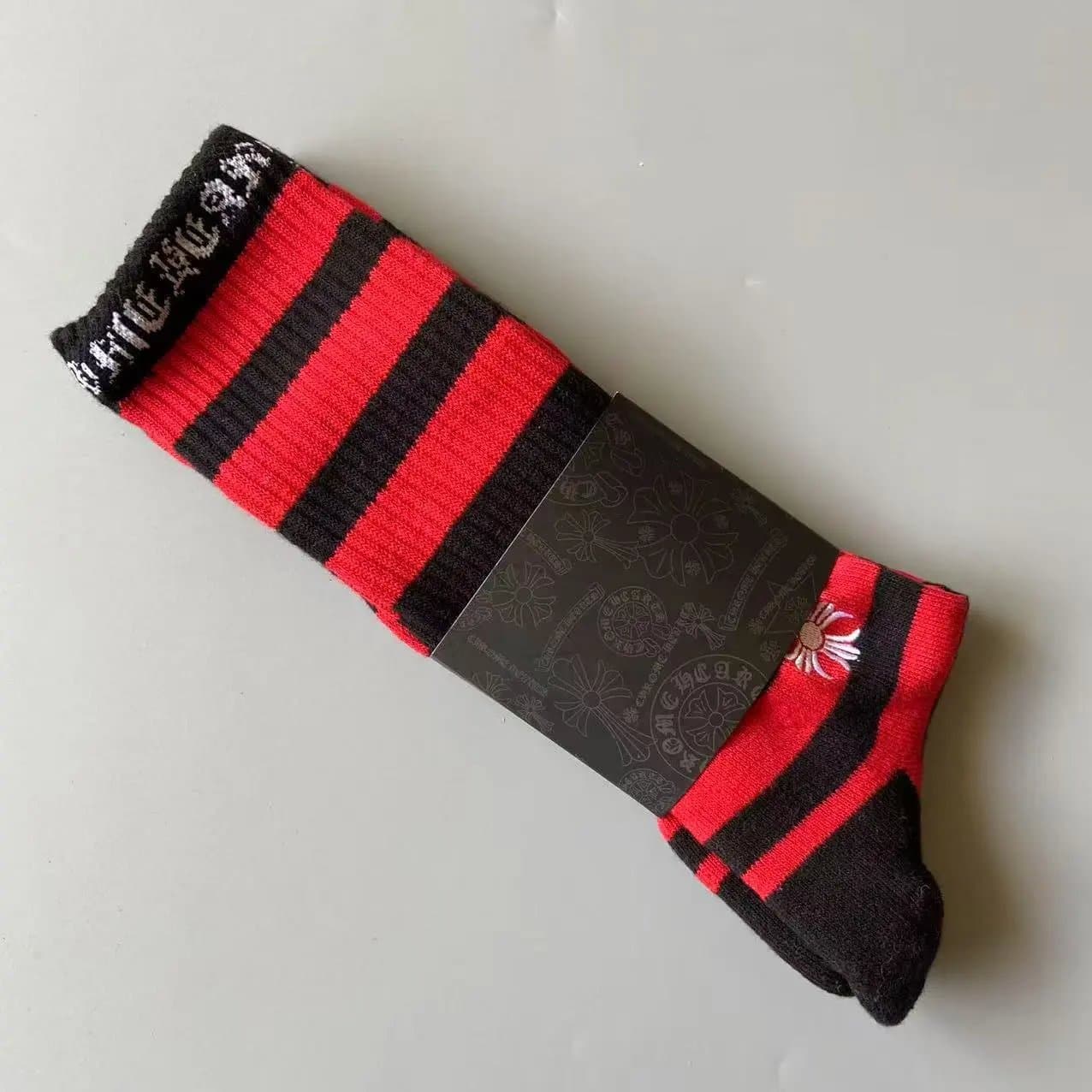 Chrome Hearts Crew Socks Striped with Cross Logo