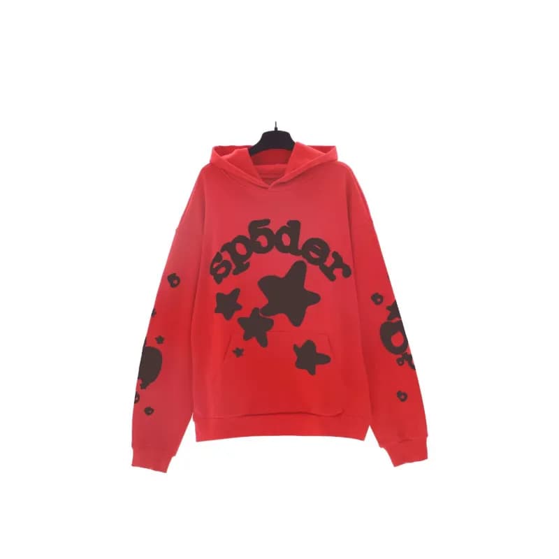 Sp5der Spider Web Hoodie Star Logo Print — 188 red