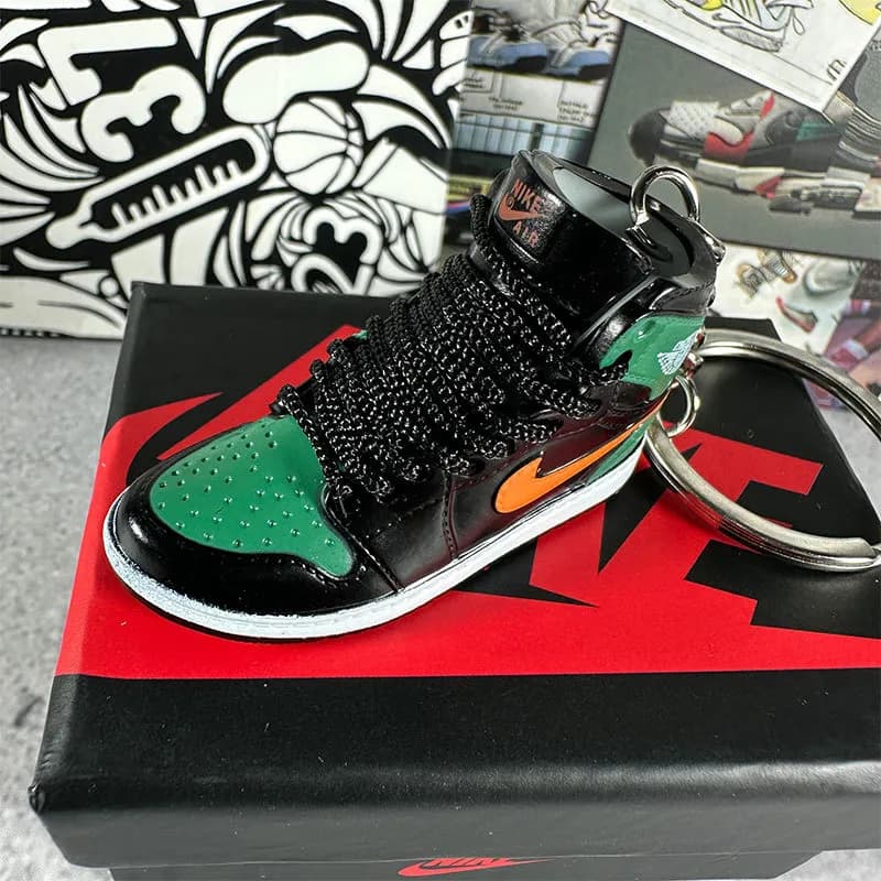 Air Jordan 1 High Miniature Keychain — 103. black, green and orange + box
